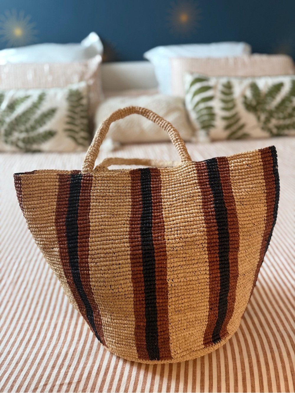 NWOT- Vitamin A Avalon Tote - Handwoven Chocolate Brown Stripe Raffia Bag